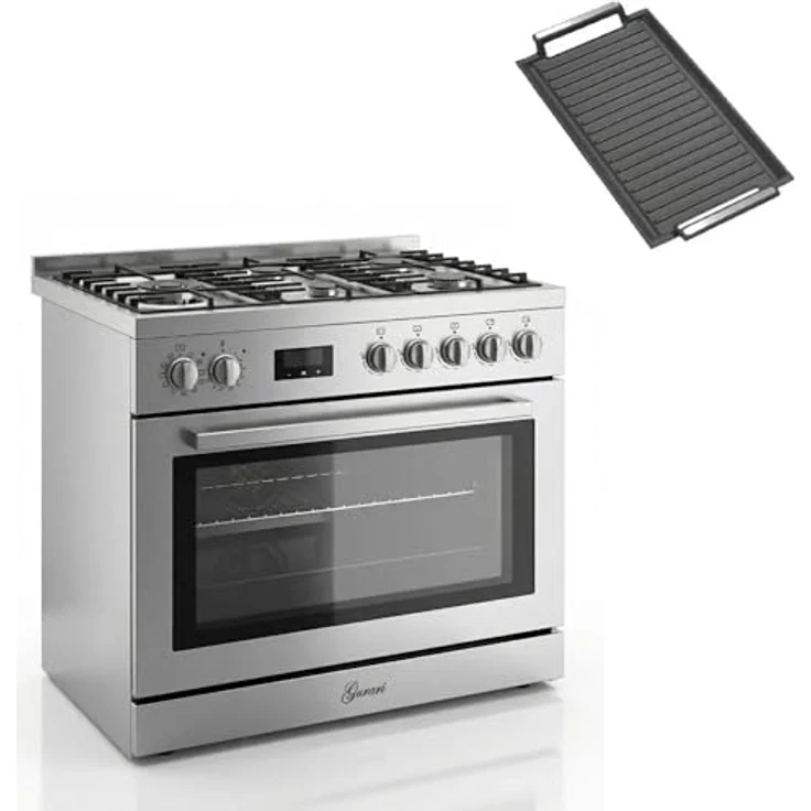 Gurari Gas-Standherd Edelstahl GCH E 818 X, 90 cm, 126 L, Multifunktions-Elektro-Backofen, Selbstreinigung, WOK, Grillplatte – Bild 1