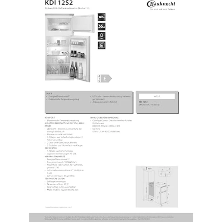 Bauknecht KGITN 18MMF3 Einbau-Kühl-Gefrierkombination, Total NoFrost, FreshBox+, Multi Fresh Box, Flüsterleise 34dB, Zen-Inverter-Kompressor, Metal MultiCoolFlow-System, FlexiShelf-Glasablage – Bild 4