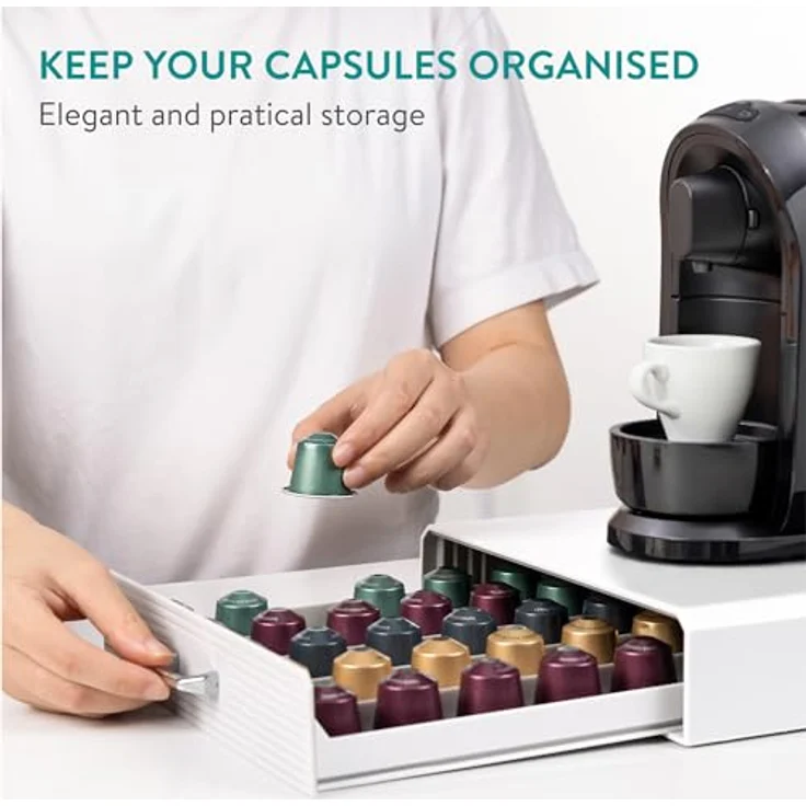 Navaris Kapselhalter kompatibel mit Nespresso Kapseln - Aufbewahrung für 50 Kaffeekapseln für Kapselmaschine - Aufbewahrungsbox Kaffeekapseln - Weiß – Bild 3