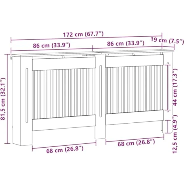 vidaXL Heizkörperabdeckung Beton Grau, 172 x 19 x 81,5 cm, dekorativer Heizkörper-Schutz aus Holzwerkstoff, kindersicher mit vertikalen Schlitzen für optimalen Wärmefluss – Bild 3