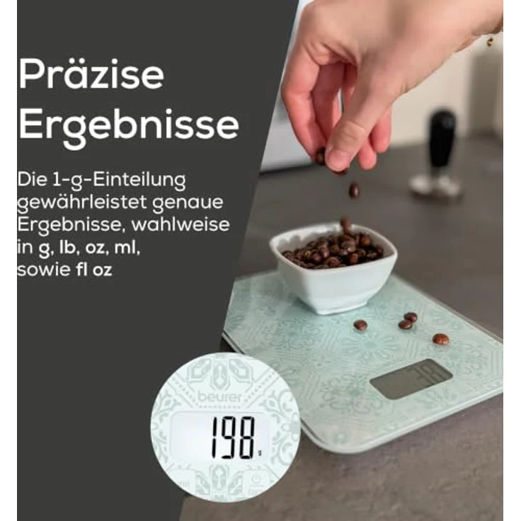 Beurer KS 19 Vintage digitale Küchenwaage, Tragkraft bis zu 5 kg, 1-g-genau, Sensor-Touch, ultraflach, Glasoberfläche, modernes Vintage-Design – Bild 4