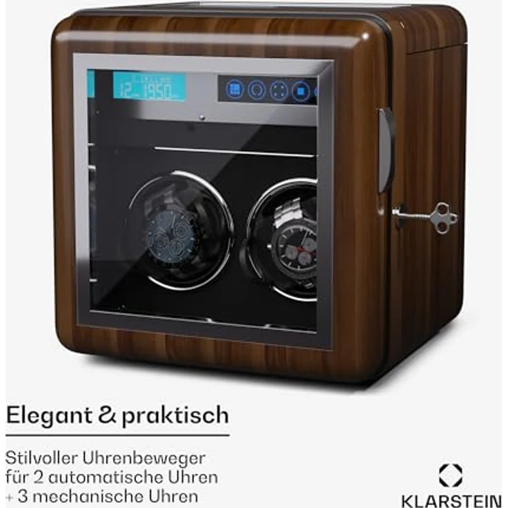 Klarstein Uhrenbeweger Valmont 2+3 Uhrenbeweger, Automatik-Uhrenbeweger für 2 Uhren, Blaue LEDs – Bild 3