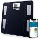 Digitale Personenwaage, intelligente elektronische Waage mit Bluetooth und App kompatibel mit Android & IOS, Körperanalyse, 13 kostenlose Diät-Gewichtsmessungen zum Abnehmen. Max. 180 kg. Schwarz