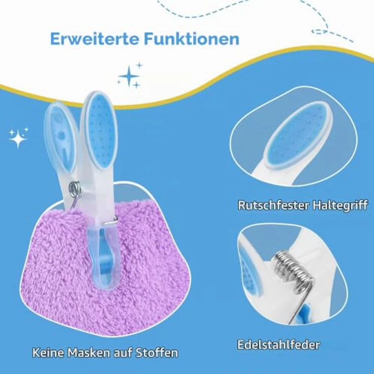 AiQInu Wäscheklammern, 30 Stück Kunststoff mit rutschfestem Silikon, mehrfarbig in Orange, hellgelb und hellblau, hinterlassen keine Abdrücke – Bild 3