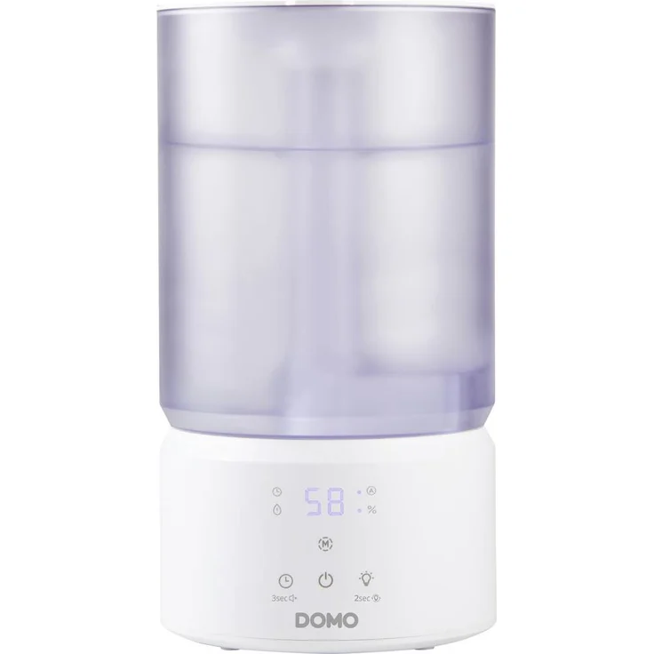 DOMO DO267HD Ultraschall-Luftbefeuchter, 75m³, 23W, leise mit modernem Design, weiß-transparent