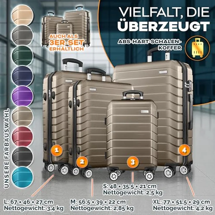 tillvex® Reisekoffer Set 4-TLG. Hartschalenkoffer S-M-L-XL mit TSA Schloss, 4 Rollen, Roségold – inklusive Gepäckwaage, 8 Koffergurte & 4 Kofferanhänger – Bild 5