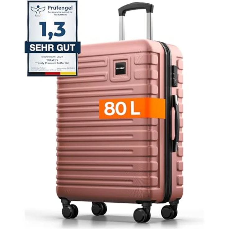 Travely Premium Koffer 24" mit über 75L Volumen, Hartschalen Koffer in Blau mit sanften Rollen & TSA Schloss – Bild 1