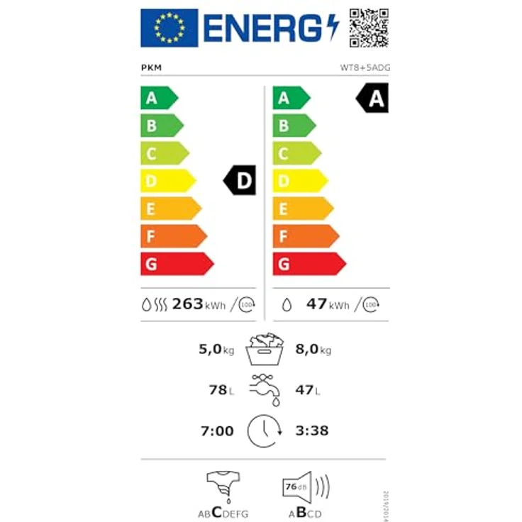 PKM Waschtrockner WT8+5ADG, 8 kg Waschen, 5 kg Trocknen, LED-Display, 15 Programme, Energieeffizienzklasse A/D, AquaStop, Kindersicherung – Bild 5
