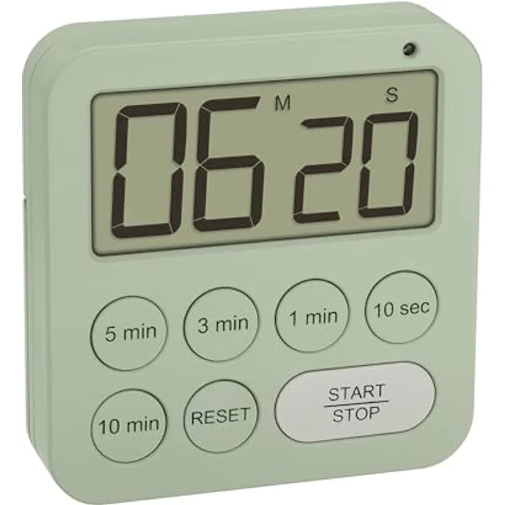 TFA Dostmann Digitaler Timer 38.2056, mit Stoppuhr, magnetisch, 3 Lautstärke Stufen, großes Display, visuelles LED Warnlicht, grün