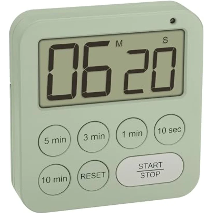 TFA Dostmann Digitaler Timer 38.2056, mit Stoppuhr, magnetisch, 3 Lautstärke Stufen, großes Display, visuelles LED Warnlicht, grün – Bild 1