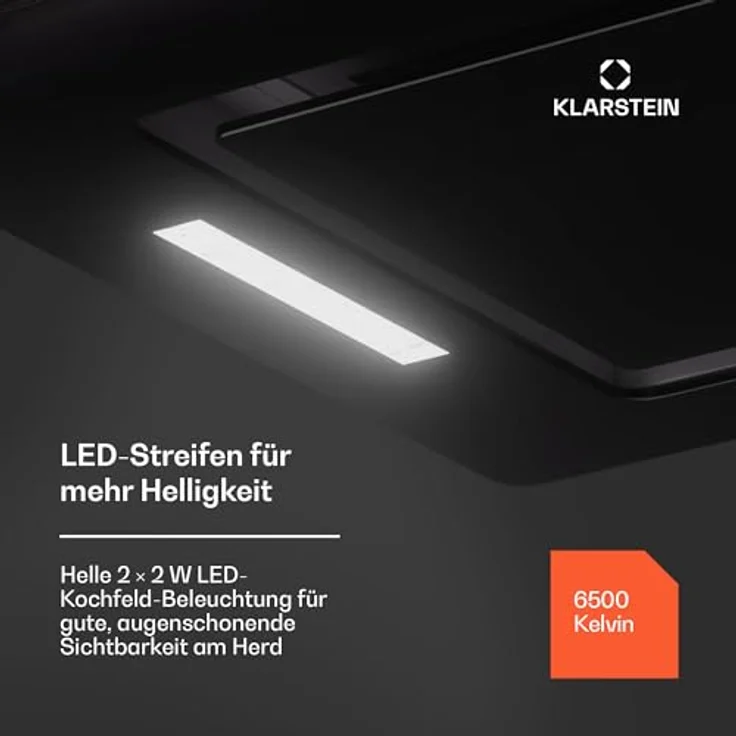 Klarstein Dunstabzugshaube 72cm, Abluft/Umluft-Dunstabzugshaube, LED-Beleuchtung & Touch-Bedienfeld, Leise Abzugshaube mit 466 m³/h Luftstrom, Effizienter Edelstahl-Dunstabzug – Bild 4