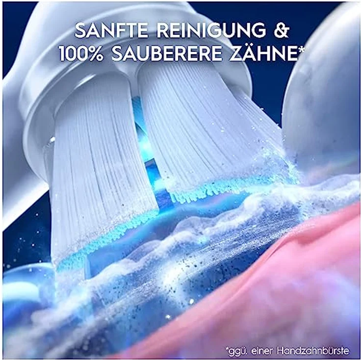 Oral-B iO Series 4 Teens Elektrische Zahnbürste/Electric Toothbrush, 4 Putzmodi inkl. Sensitiv & Bluetooth-App für Zahnpflege, Ortho-Care Aufsteckbürste für Zahnspangen, Designed by Braun, weiß/blau – Bild 4