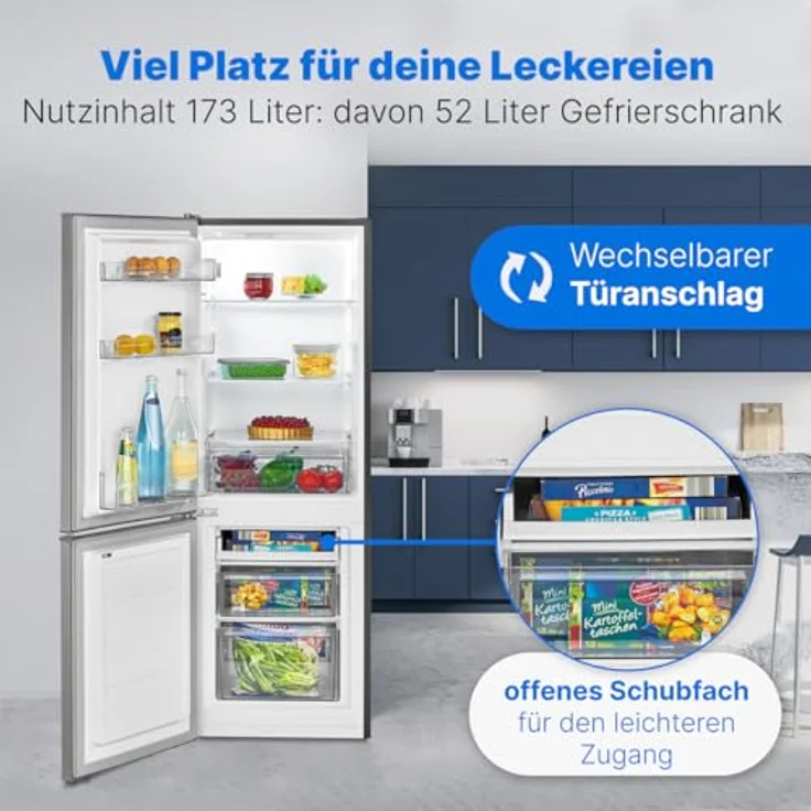 Bomann KG 7331 Kühl-Gefrierkombination, freistehend, Edelstahloptik, Abtauteilautomatik, Breite 50 cm – Bild 4