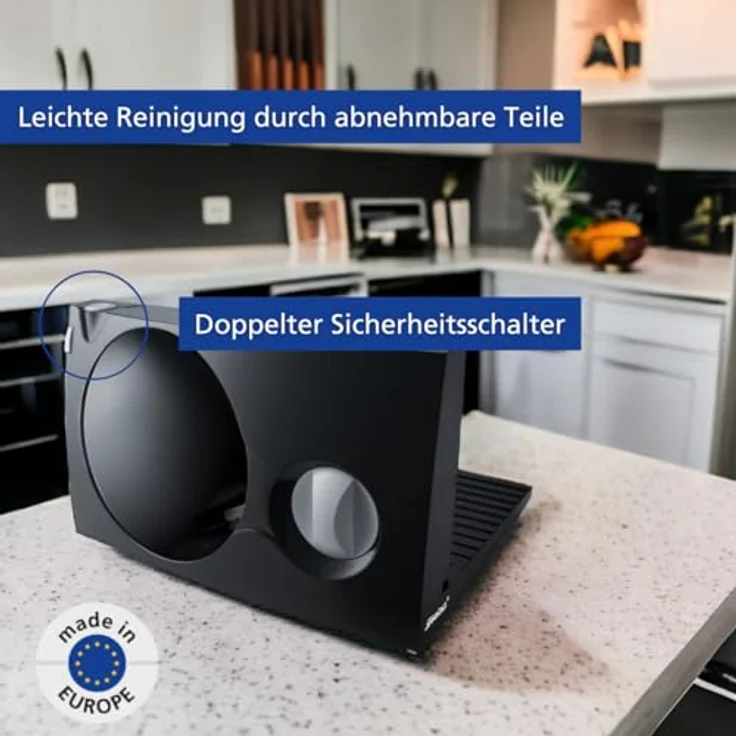Steba AS 100 Allesschneider, elektrisch, freitragend, 100W, 17mm Schnittstärke, 170 mm Wellenschliffmesser, schwarz – Bild 3