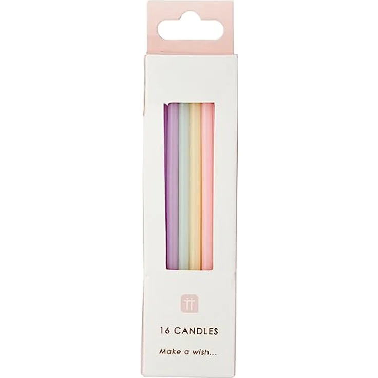 Packung mit 16 Regenbogen-Pastell Geburtstagskerzen mit Halterungen | Lang, Dünn, 10 cm | Kerzen Geburtstag Kuchendeko Geburtstagskerzen Kinder, Tochter, Mädchen-Party, 16, 18, 21, Babyparty, Ostern – Bild 1