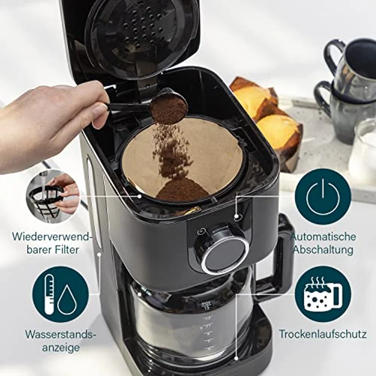 Filterkaffeemaschine Smart Home mit Timer Luxus Filterkaffeemaschine Edelstahl Schwarz – Bild 5