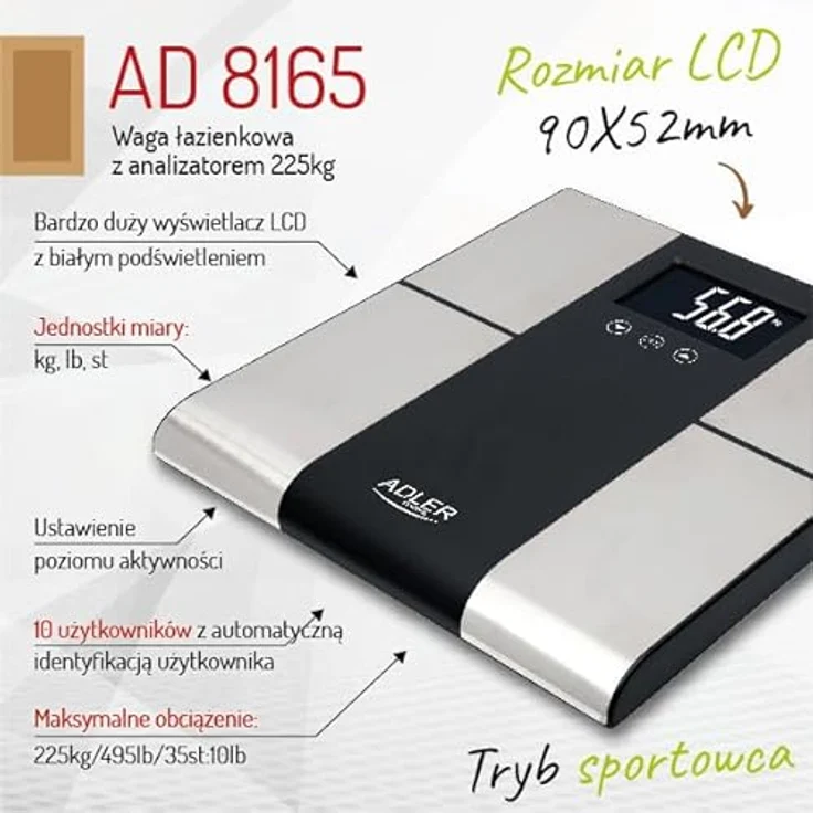 ADLER AD 8165 Personenwaage mit verschiedenen Analysefunktionen, bis 225 Kilo 225 kg, elektronische Waage mit Datenspeicher für 10 Personen – Bild 3