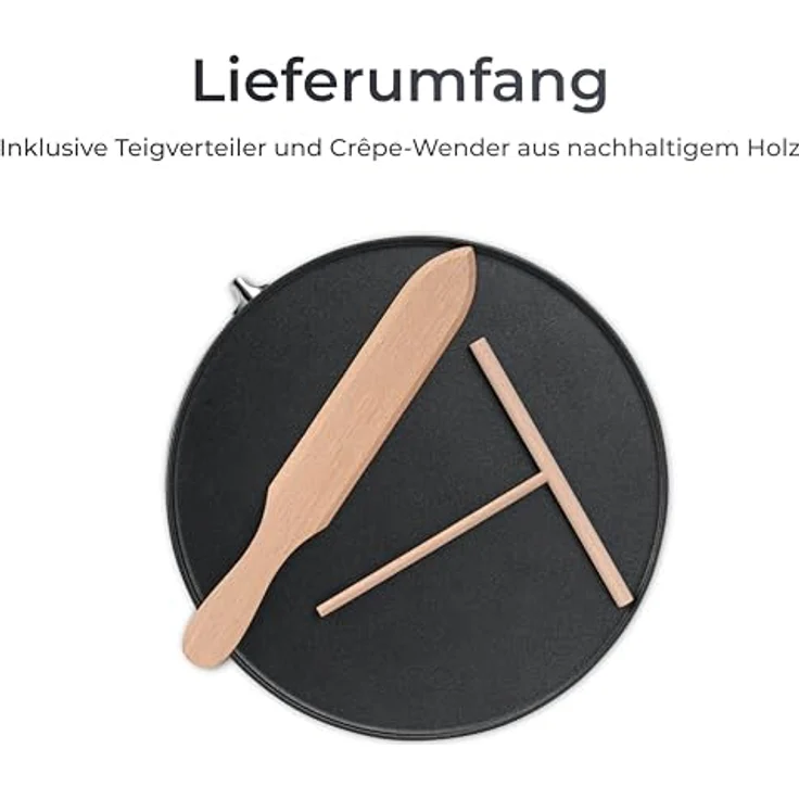 KLAMER Crêpesmaker 30 cm, 1400 W, Antihaftbeschichtung, stufenlose Temperatureinstellung, inkl. Teigverteiler und Wender – Bild 6