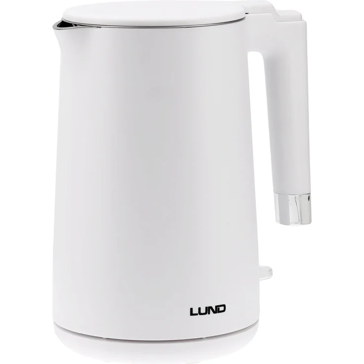 LUND Wasserkocher 1,5 l, 2200W COOL-TOUCH, Edelstahl und Polypropylen, weiß, 360° drehbarer Sockel, automatische Abschaltung, Überhitzungsschutz