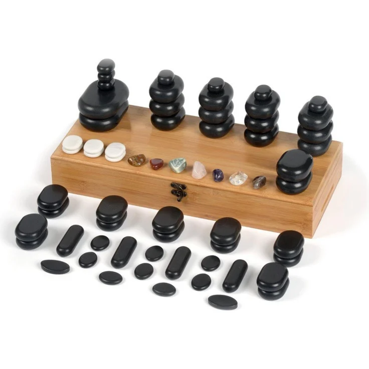 Habys Massageliege Hot Stone Massagestein - Set 64-teilig aus Basalt mit Box, Chakra-Steine, 90-minütige Massagezeit – Bild 1