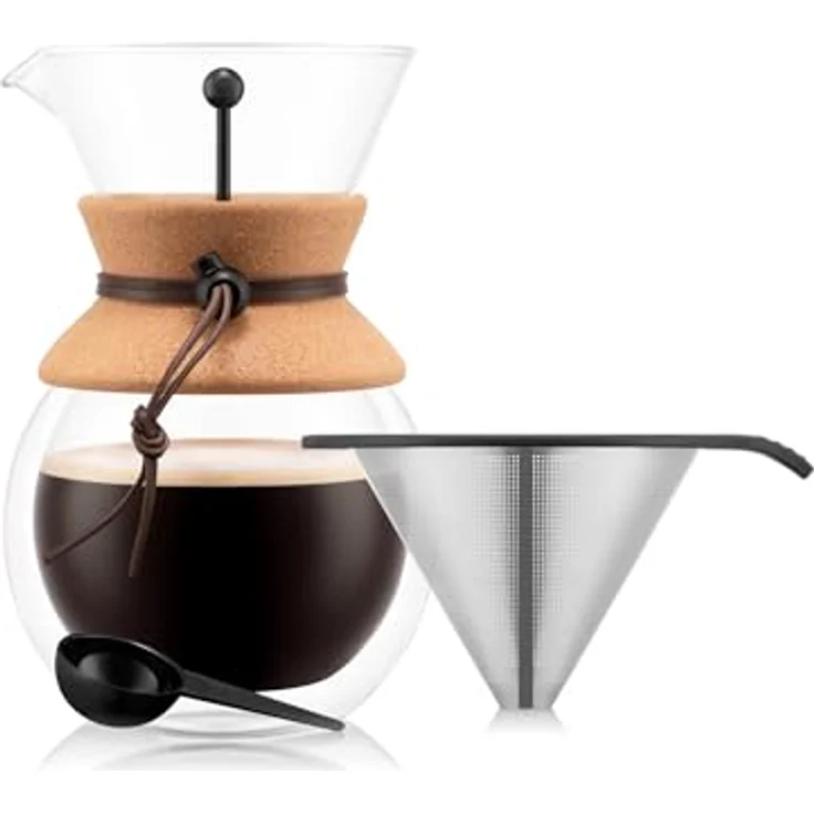 Bodum POUR OVER Doppelwandiger Kaffeebereiter mit Permanent Edelstahl Kaffeefilter, 8 Tassen, 1.0 l kork – Bild 3