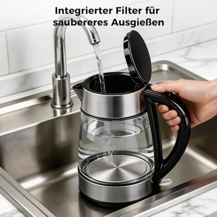 YASHE Wasserkocher Glas 1,7L, 2200W mit blauem LED-Licht und Sicherheitsfunktionen, Schwarz – Bild 6