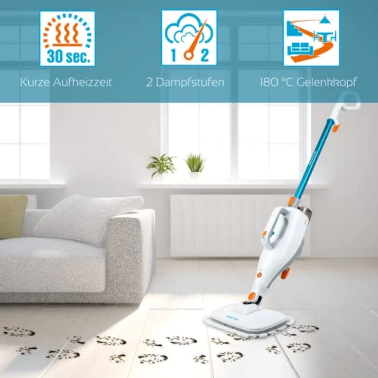 Genius Invictus Dampfreiniger Set 15-TLG, entfernt 99,9% aller Bakterien und Viren, 5m Kabellänge, für Hartböden, Fliesen, Teppiche, inklusive 2 Dampfstufen und Zubehör-Set – Bild 3