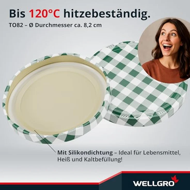 WELLGRO 6x Einmachgläser mit Schraubdeckel, 720ml, grün kariert, Made in Germany, luftdicht und spülmaschinengeeignet – Bild 3