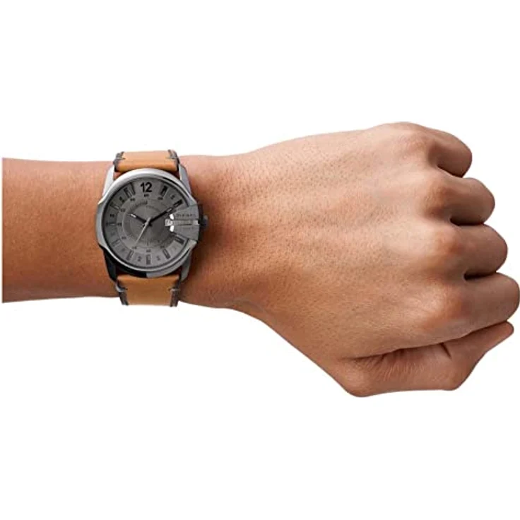 Diesel Herrenuhr Master Chief, 43mm Gunmetal Edelstahlgehäuse mit braunem Lederarmband, DZ1964 – Bild 4