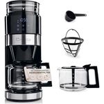 Barista Kaffeemaschine mit Mahlwerk Filterkaffeemaschine mit Glaskanne, 900W, Permanentfilter, mit Mahlwerk, LED-Touchdisplay & Timerfunktion für bis zu 10 Tassen, Schwarz