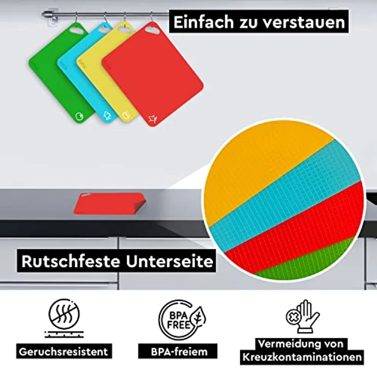 Axer Küchen Schneidebrett Kunststoff Groß - 6-teilige Schneidematte Küche Flexibel - Buntes Schneidebrett Set Spülmaschinenfest - Schneidbrett Set – Bild 2