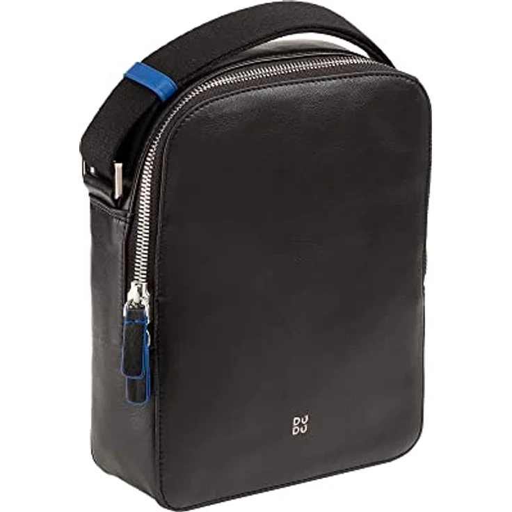 DuDu Herren-Handtasche aus echtem Leder, verstellbare Umhängetasche, kompaktes Design, mehrere Fächer Schwarz – Bild 3