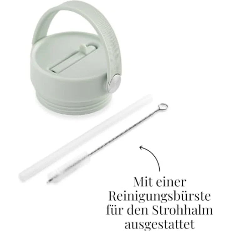 EQUA Carry Cup, Edelstahl Isolierte Trinkflasche mit klappbarem Strohhalm und weichem Tragegriff, 600ml, 15 Stunden kalt oder 8 Stunden heiß, 100% auslaufsicher, Mint – Bild 3