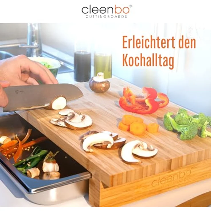 cleenbo Schneidebrett 'classic bamboo GN' mit Edelstahl Auffangschale – Bild 7