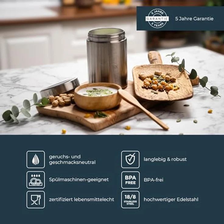 ECO Brotbox Isolierbehälter BO+ - Edelstahl Isolierbehälter - Rund, 500 ml, warmhaltend bis zu 8 Stunden – Bild 3