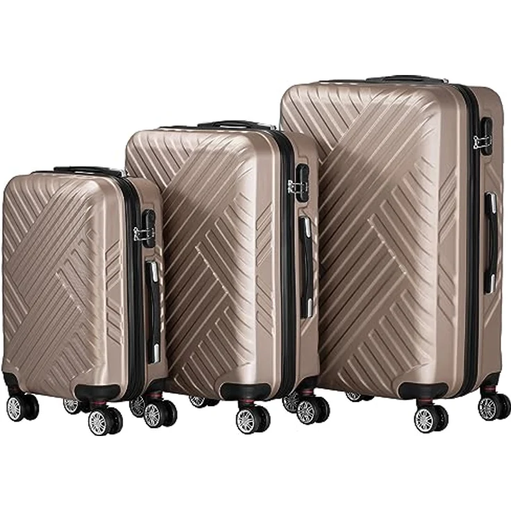 Zelsius Koffer Set 3 Stück, Champagner | ABS Hartschalenkoffer mit Zahlenschloss, Doppelrollen und Innen Trennwand | Handgepäckkoffer, Hartschalenkoffer Set 3 teilig, Trolley, Koffer Groß, Luggage Set – Bild 5