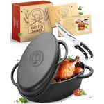 KRUSTENZAUBER 38cm Gusseisen Bräter mit Deckel backofengeeignet inkl. Geflügelschere - 9kg Gänsebräter - Idealer Topf XXL, Schmortopf Bratentopf, Induktion, Gusseisenpfanne