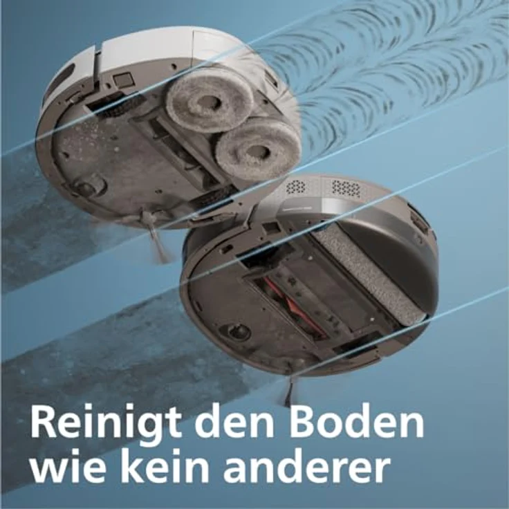 Philips 9000 Series Saug- und Wischroboter - mit automatischer Staubabsaugstation, rollender Wischmop, 8000 Pa Saugleistung, 6300 mAh Akkukapazität, Hinderniserkennung, Steuerung über App (XU9100/10) - Schwarz – Bild 4