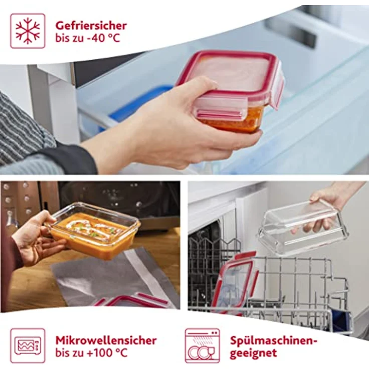 Emsa 54169 Clip & Close Glas Frischhaltedosen | 3er Set | 0,2+ 0,5+ 1,3 L | Rechteckig | 100 Prozent Dicht | Backofengeeignet | Mit Frische-Dichtung – Bild 8