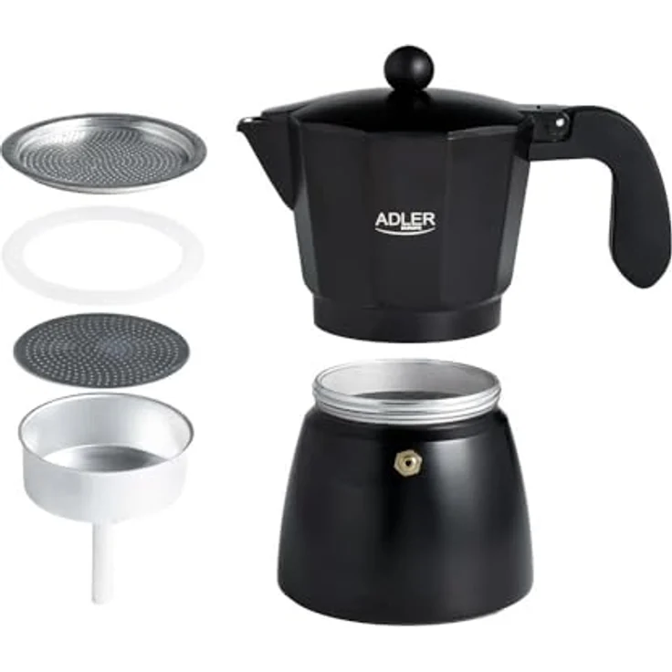 Adler Espressokocher, 320ml Kaffeekanne für 6 Tassen, Schwarz, mit thermoisoliertem Griff und Sicherheitsventil – Bild 5