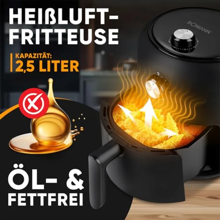 BOMANN Heißluftfritteuse FR 6076 H CB, Heißluftfritteuse 360° Air-Flow, kein Öl o. Fett, schwarz – Bild 2
