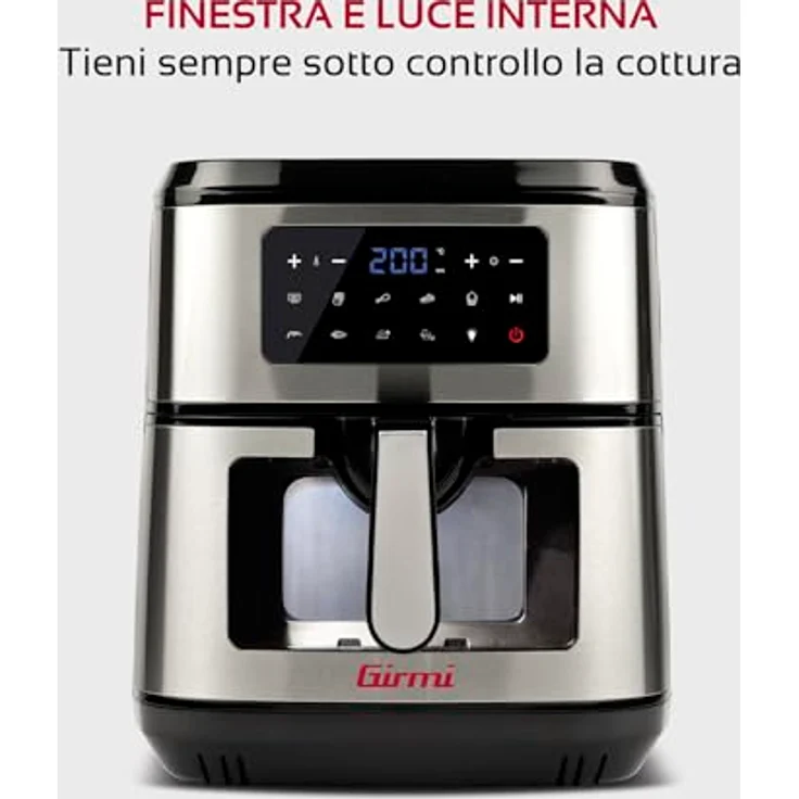Girmi FG89 "EcoFrit XXL" Luftfritteuse mit Fenster, 9,2 Liter, 2150 W, Timer, Schwarz/Stahl – Bild 3