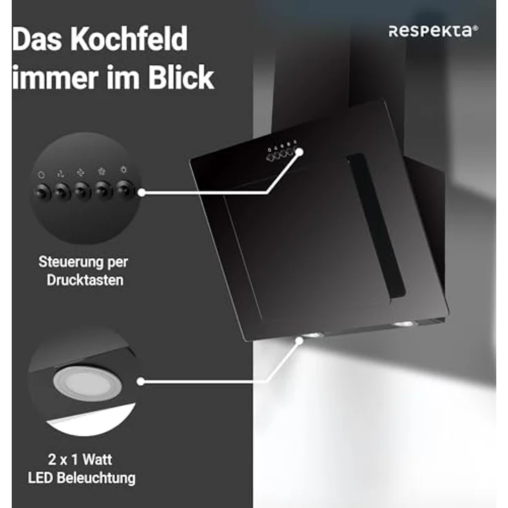 Respekta CH21060SBZ Kopffreihaube, Wandmontage, schwarz – Bild 4