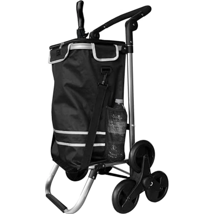 Quick Star Einkaufstrolley Faltbar, Aluminium, 58 l, 50 kg Traglast, schwarz, mit Kühlfach und Treppensteiger-Rollen – Bild 1