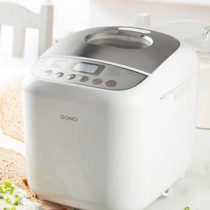 DOMO B3976 Brotbackautomat 500-750-1000gr - 17 Programme - inkl. glutenfreiem Programm mit Timer u. LCD-Display mit Warmhaltefunktion, Weiß/Silber