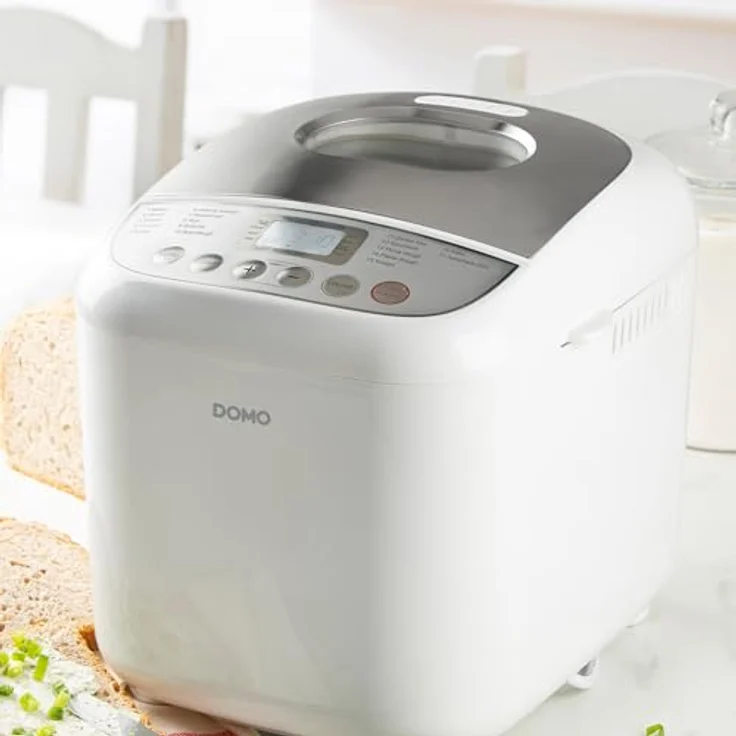 DOMO B3976 Brotbackautomat 500-750-1000gr - 17 Programme - inkl. glutenfreiem Programm mit Timer u. LCD-Display mit Warmhaltefunktion, Weiß/Silber – Bild 1