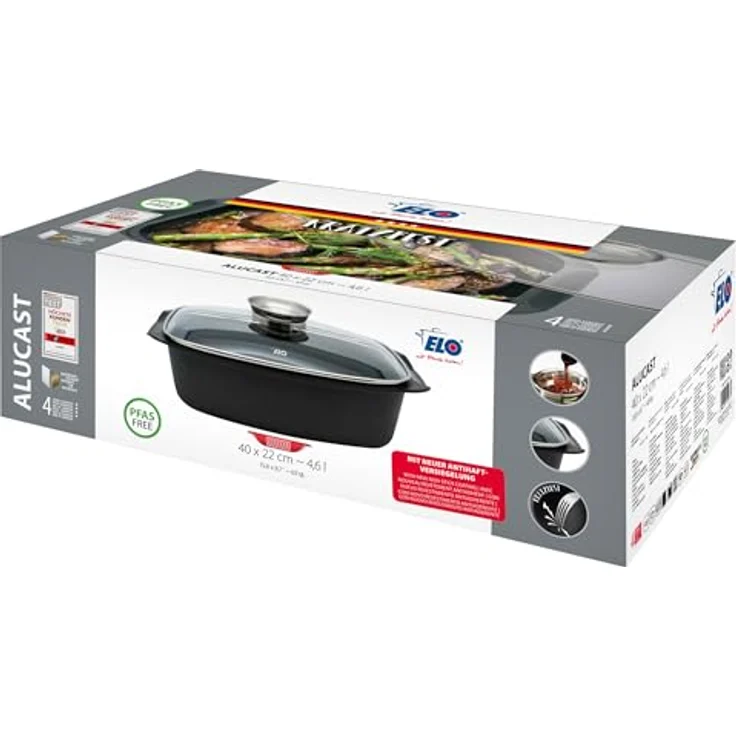 ELO Alucast Bräter 32cm, Aluminiumguss mit PFAS-freier Antihaftversiegelung und Glasdeckel, schwarz – Bild 4
