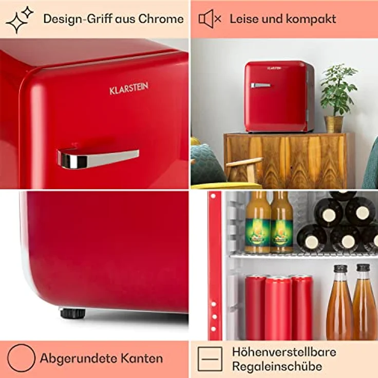 Klarstein Mini Kühlschrank für Zimmer, 48L Mini-Kühlschrank für Getränke, Snacks & Kosmetik, Leise & Retro-Design, Skincare Kühlschrank 0-10°C – Bild 5