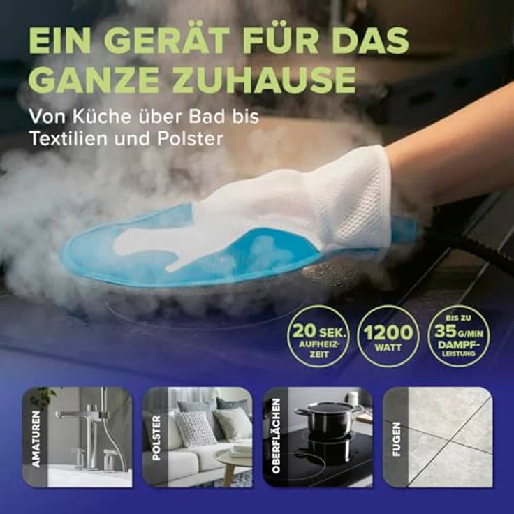 LICHTERBLITZ Dampfreiniger Handgerät, 100 °C Steam Cleaner mit 1 l Tank, 1200 Watt, 7 Aufsätzen, Dampfhandschuh, 45 Min Laufzeit, chemiefrei, ideal für Polstermöbel und empfindliche Oberflächen – Bild 4