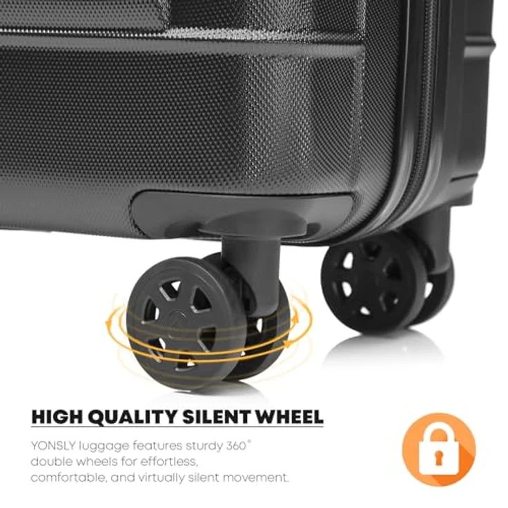 YONSLY Premium Reisekoffer XL, Hartschalen-Koffer mit TSA-Schloss, YKK-Reißverschluss, 4 leise 360° Rollen, schwarz – Bild 4